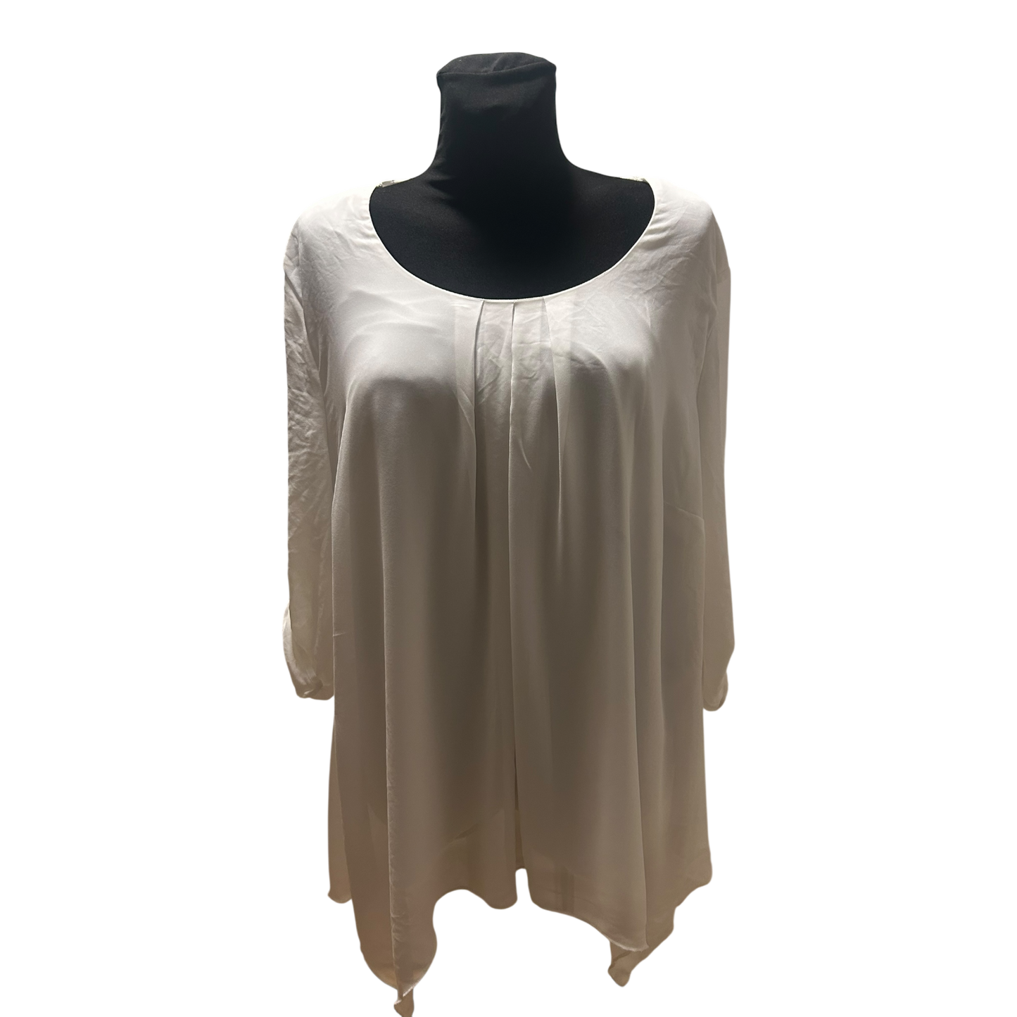 C&A Bluse Damen Gr 52 Weiß Dreiviertelarm Krempelärmel Gefüttert Weit