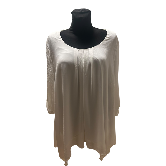 C&A Bluse Damen Gr 52 Weiß Dreiviertelarm Krempelärmel Gefüttert Weit