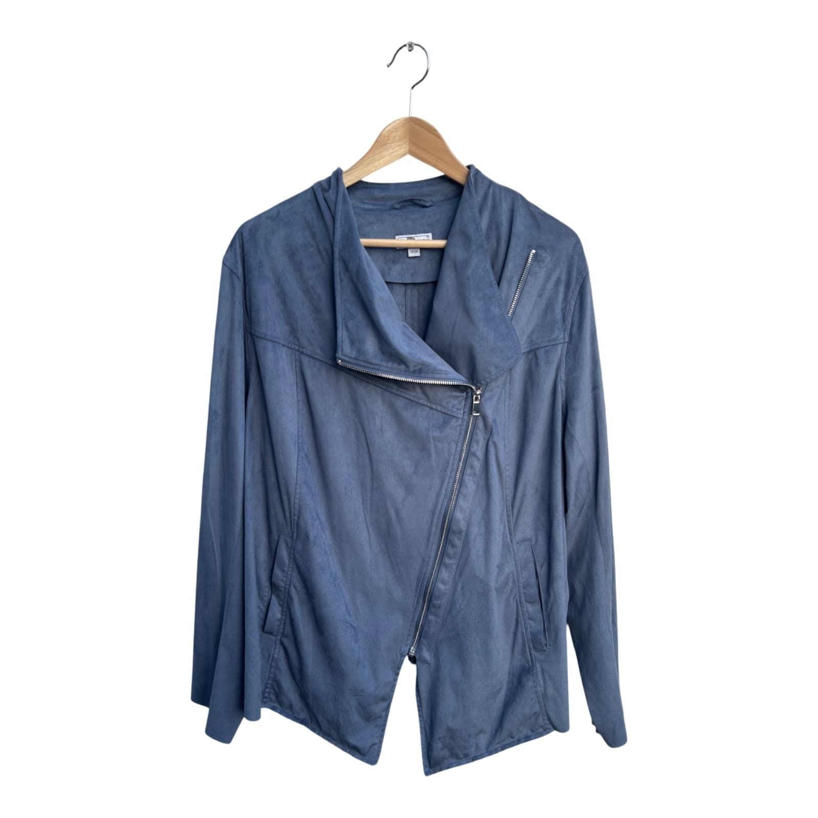 UP2Fashion Jacke Damen Gr 52 Blau Bikerstyle Reißverschluss Langarm Modern