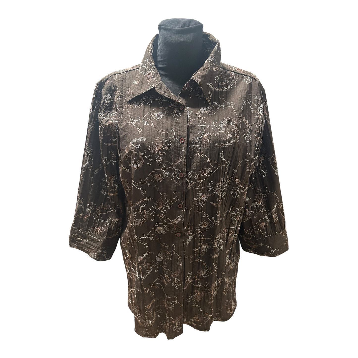 NKD Bluse Damen Gr 48 Braun Dreiviertelarm Muster Klassisch Elegant