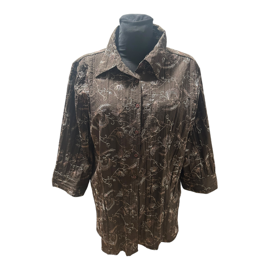 NKD Bluse Damen Gr 48 Braun Dreiviertelarm Muster Klassisch Elegant