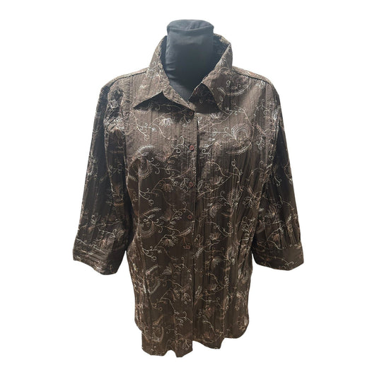 NKD Bluse Damen Gr 48 Braun Dreiviertelarm Muster Klassisch Elegant