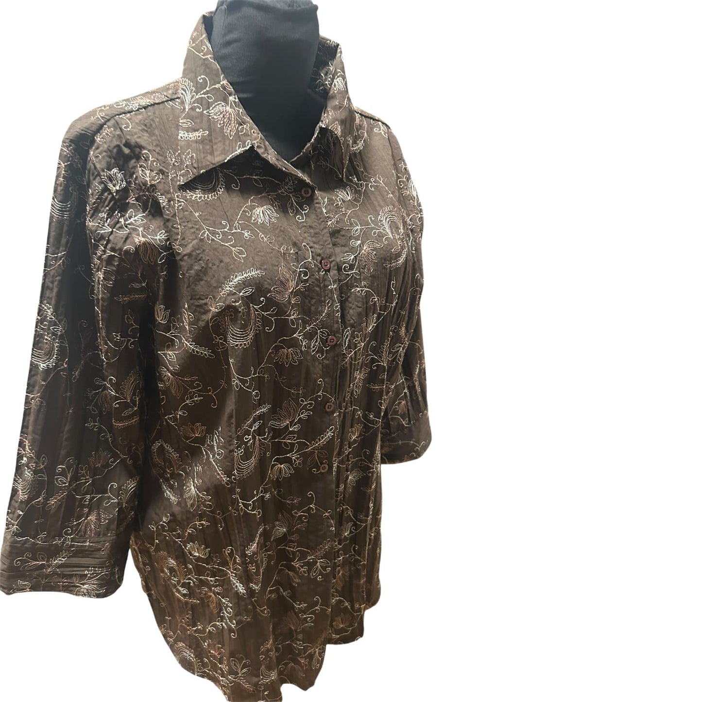 NKD Bluse Damen Gr 48 Braun Dreiviertelarm Muster Klassisch Elegant