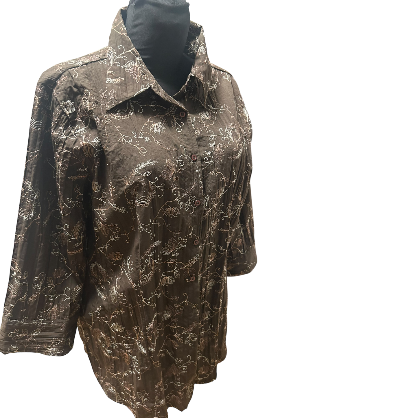 NKD Bluse Damen Gr 48 Braun Dreiviertelarm Muster Klassisch Elegant