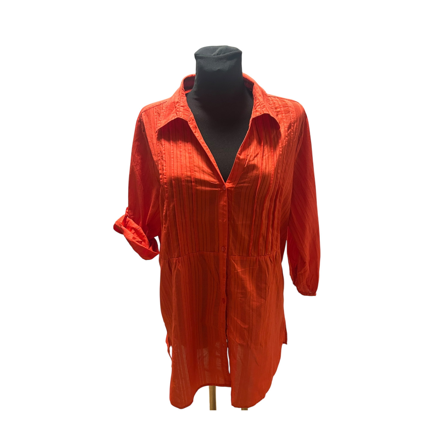 Esmara Longbluse Damen Gr XL Rot Streifen Baumwolle Krempelärmel