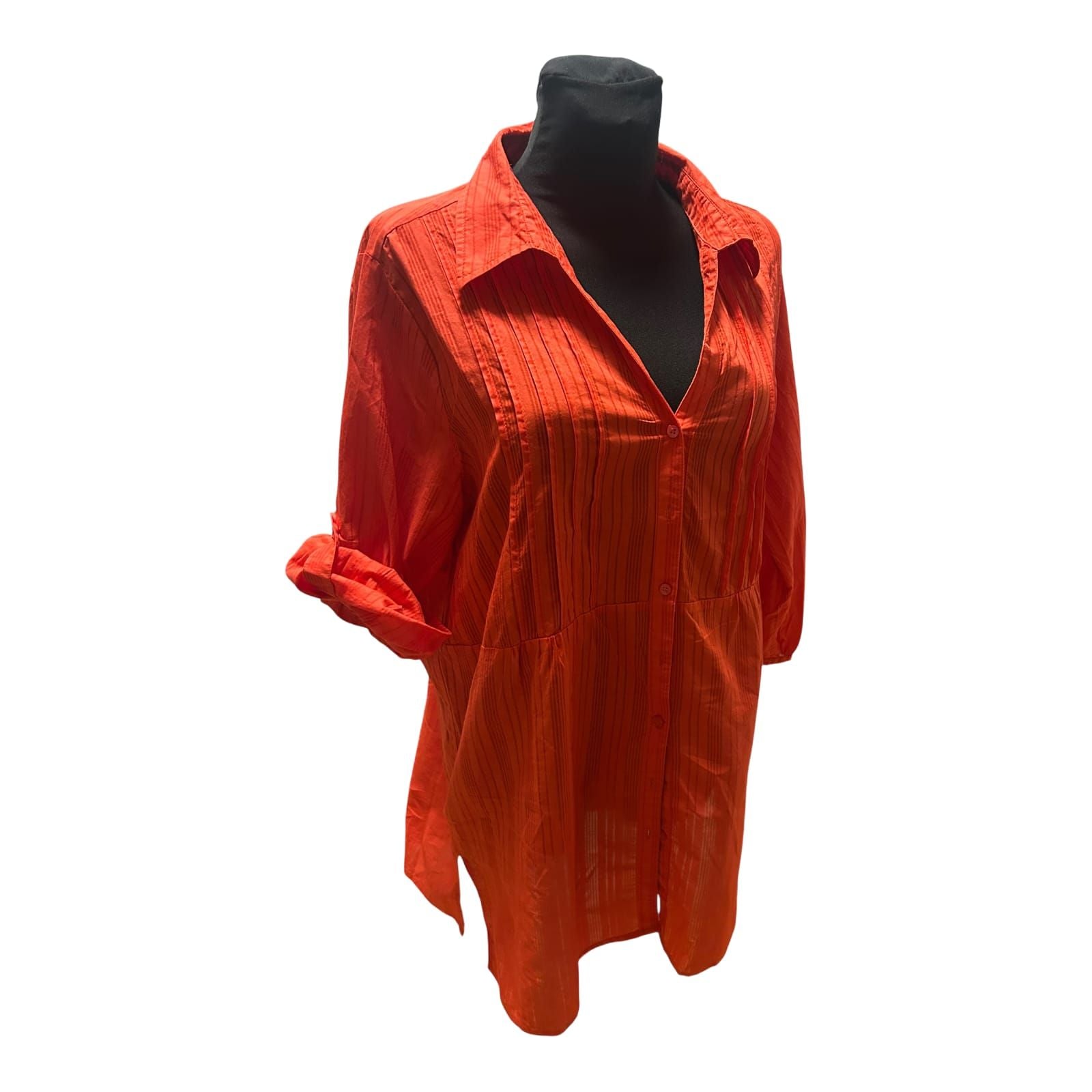 Esmara Longbluse Damen Gr XL Rot Streifen Baumwolle Krempelärmel