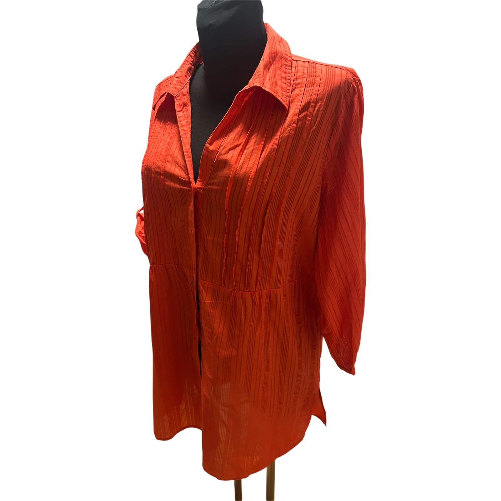 Esmara Longbluse Damen Gr XL Rot Streifen Baumwolle Krempelärmel