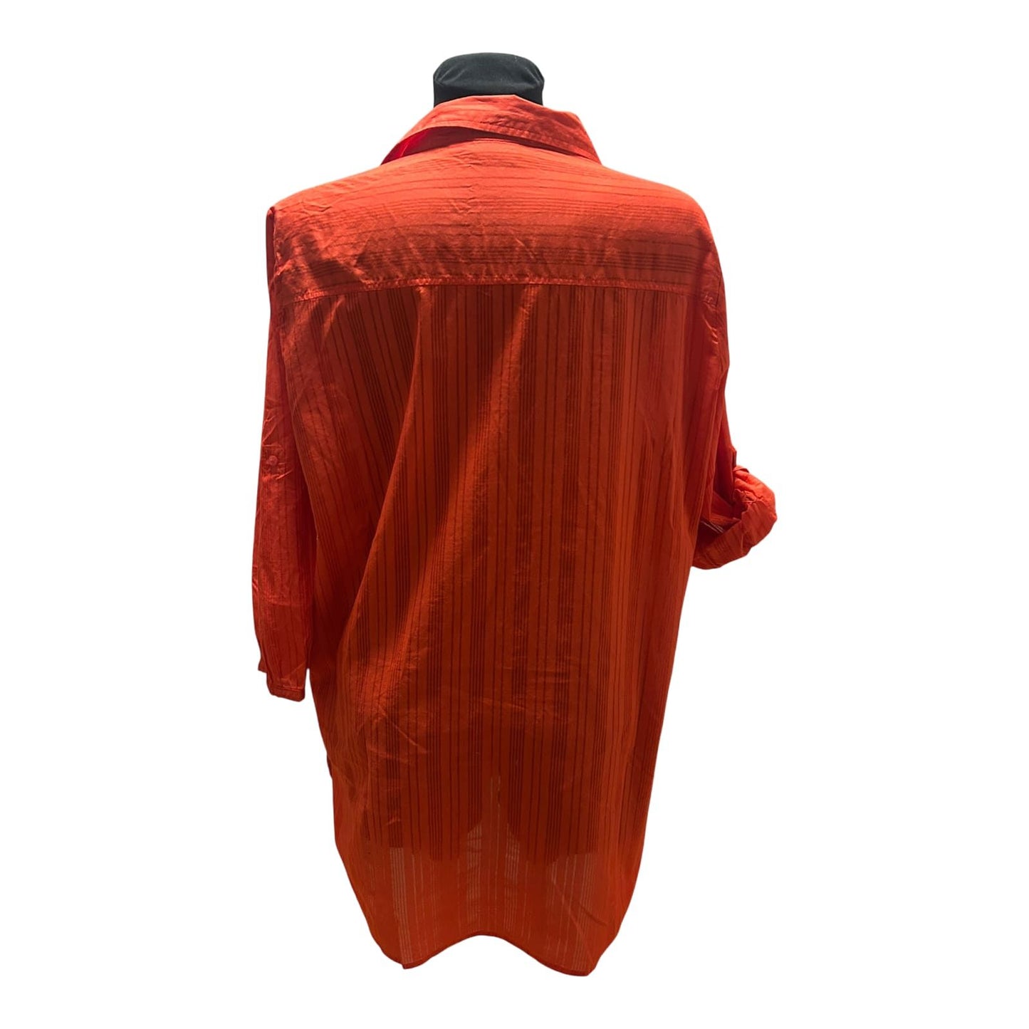Esmara Longbluse Damen Gr XL Rot Streifen Baumwolle Krempelärmel