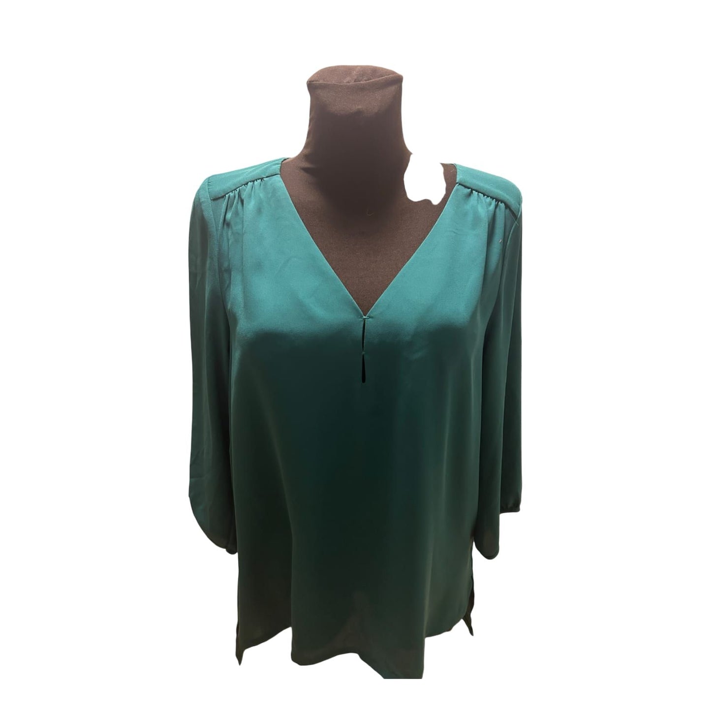 H&M Bluse Damen Gr 38 Grün V Ausschnitt Dreiviertelarm Elegant