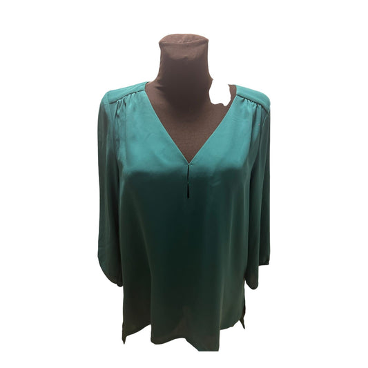 H&M Bluse Damen Gr 38 Grün V Ausschnitt Dreiviertelarm Elegant