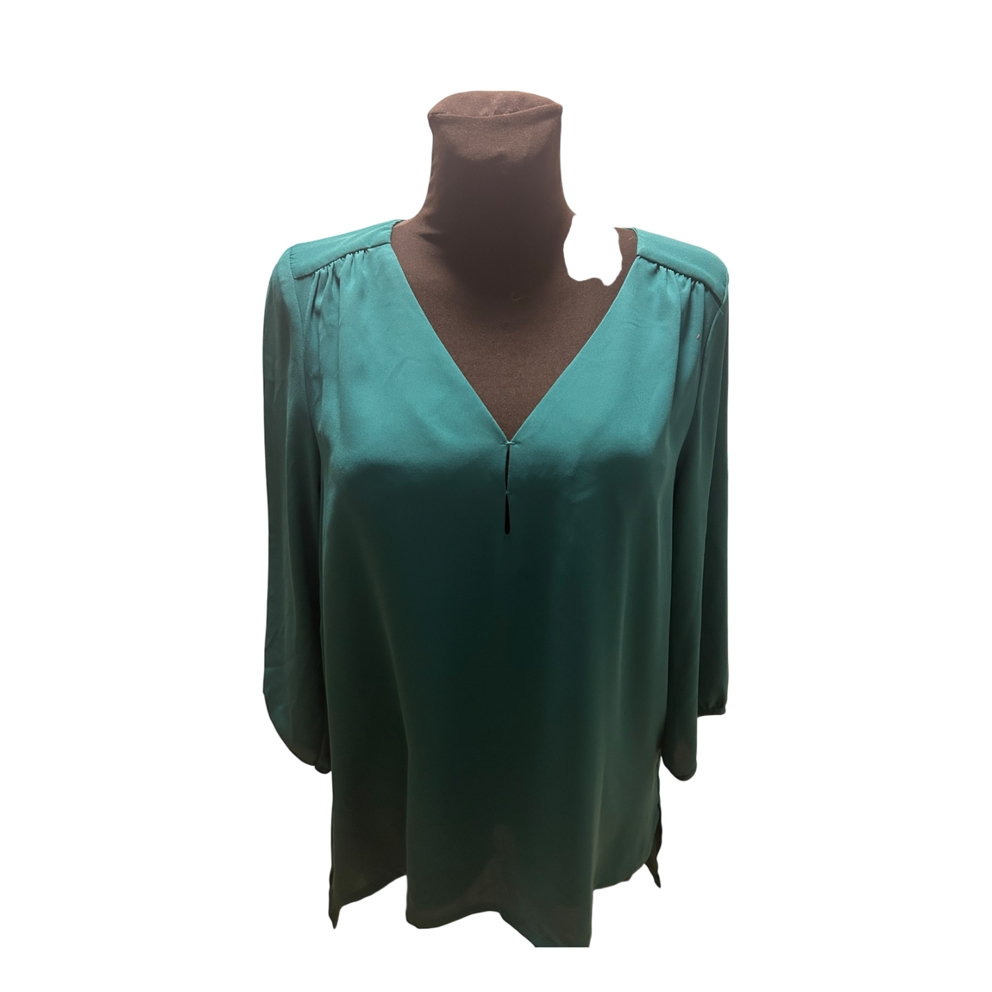 H&M Bluse Damen Gr 38 Grün V Ausschnitt Dreiviertelarm Elegant