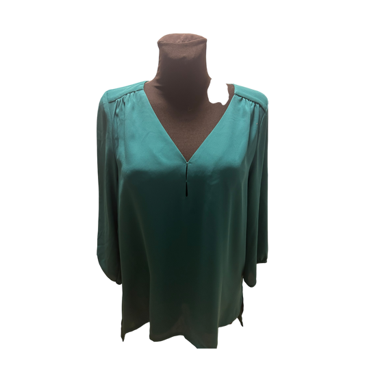 H&M Bluse Damen Gr 38 Grün V Ausschnitt Dreiviertelarm Elegant