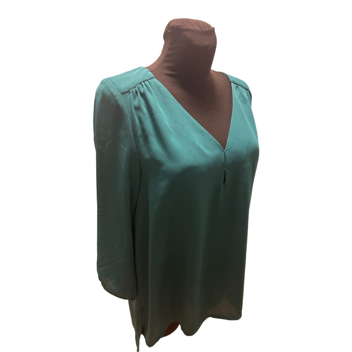H&M Bluse Damen Gr 38 Grün V Ausschnitt Dreiviertelarm Elegant