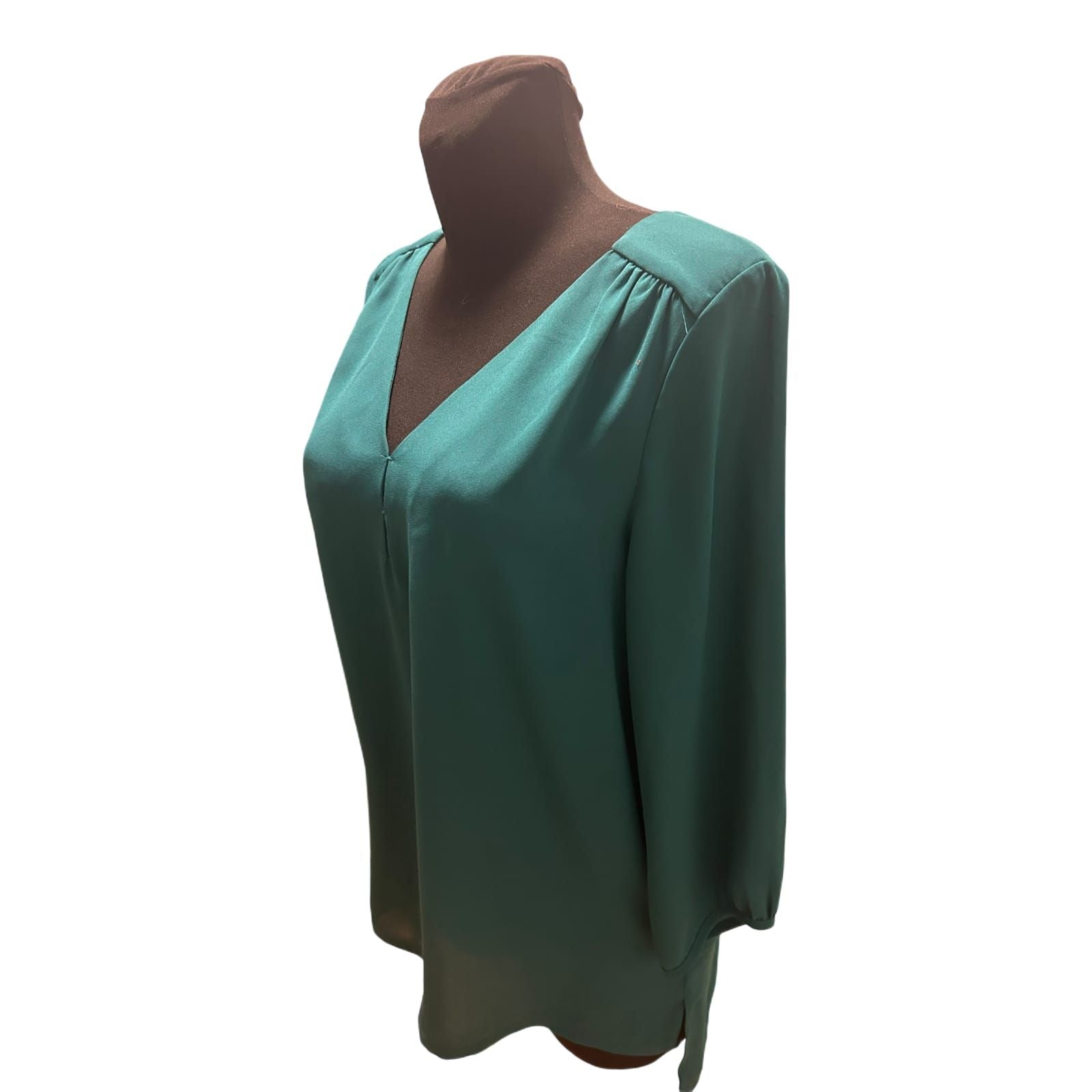 H&M Bluse Damen Gr 38 Grün V Ausschnitt Dreiviertelarm Elegant