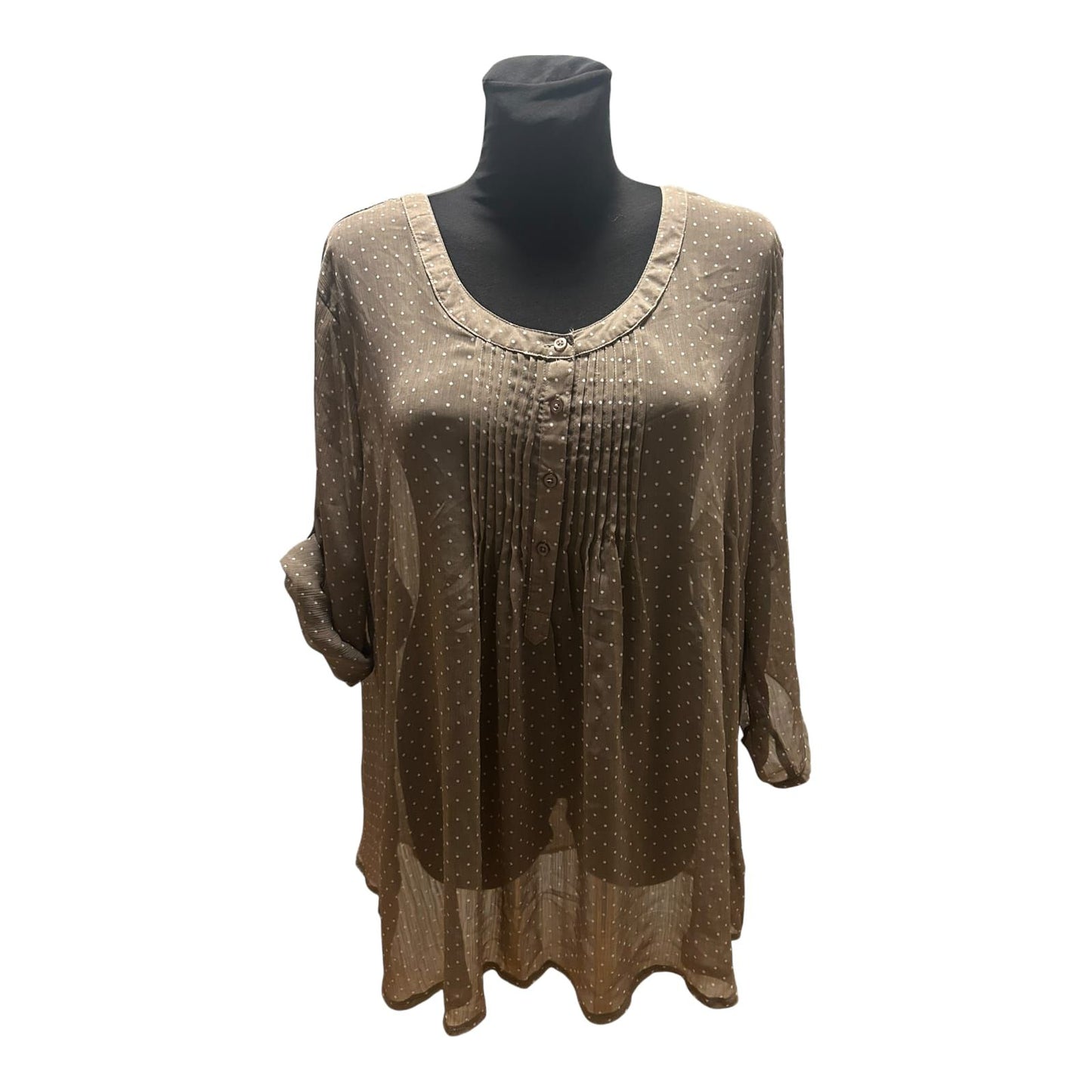 Bexleys Bluse Damen Gr 50 Taupe Punkte Transparent Dreiviertelarm Elegant