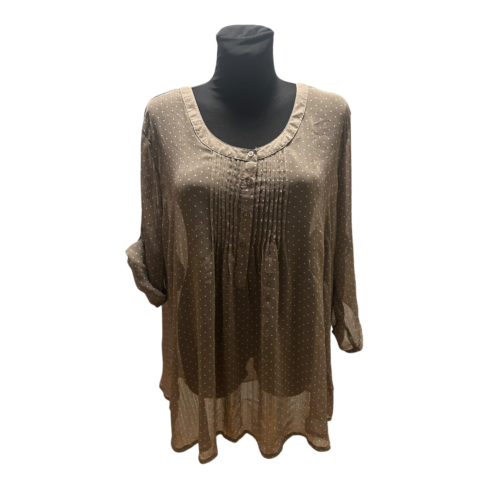 Bexleys Bluse Damen Gr 50 Taupe Punkte Transparent Dreiviertelarm Elegant