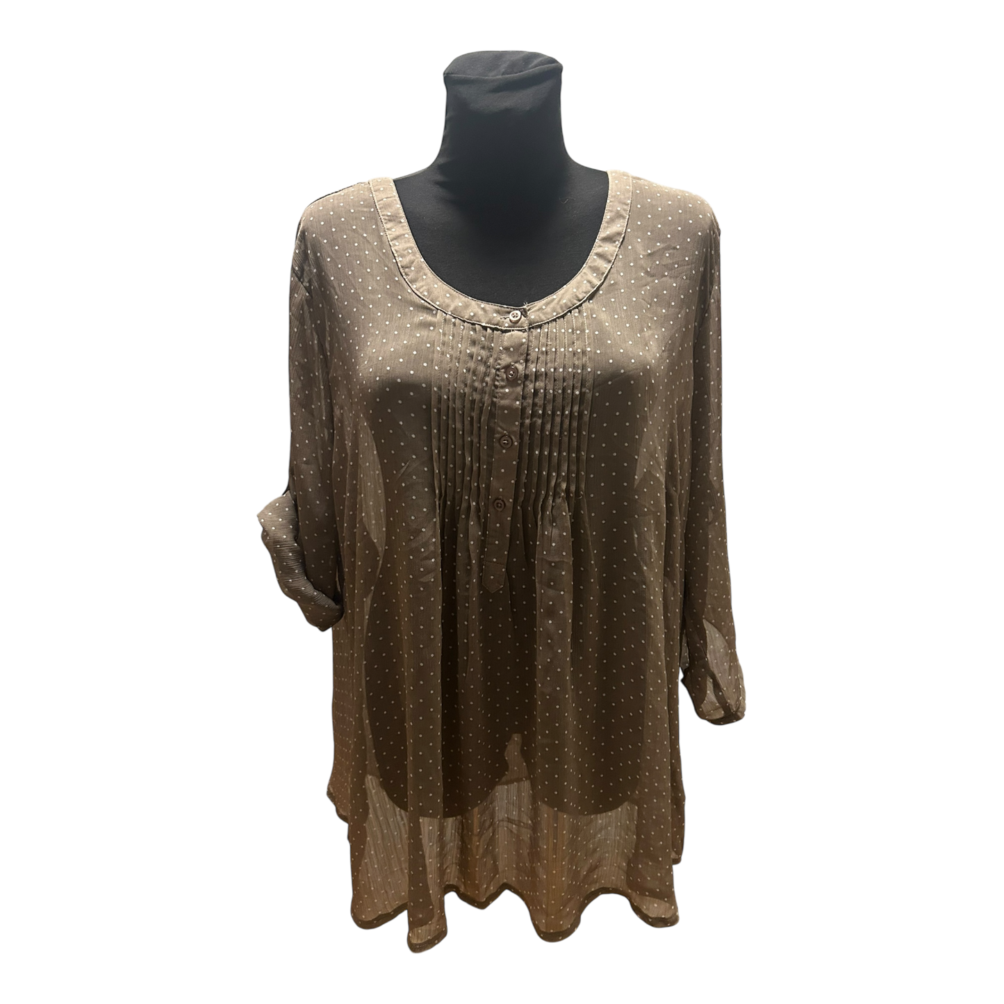 Bexleys Bluse Damen Gr 50 Taupe Punkte Transparent Dreiviertelarm Elegant