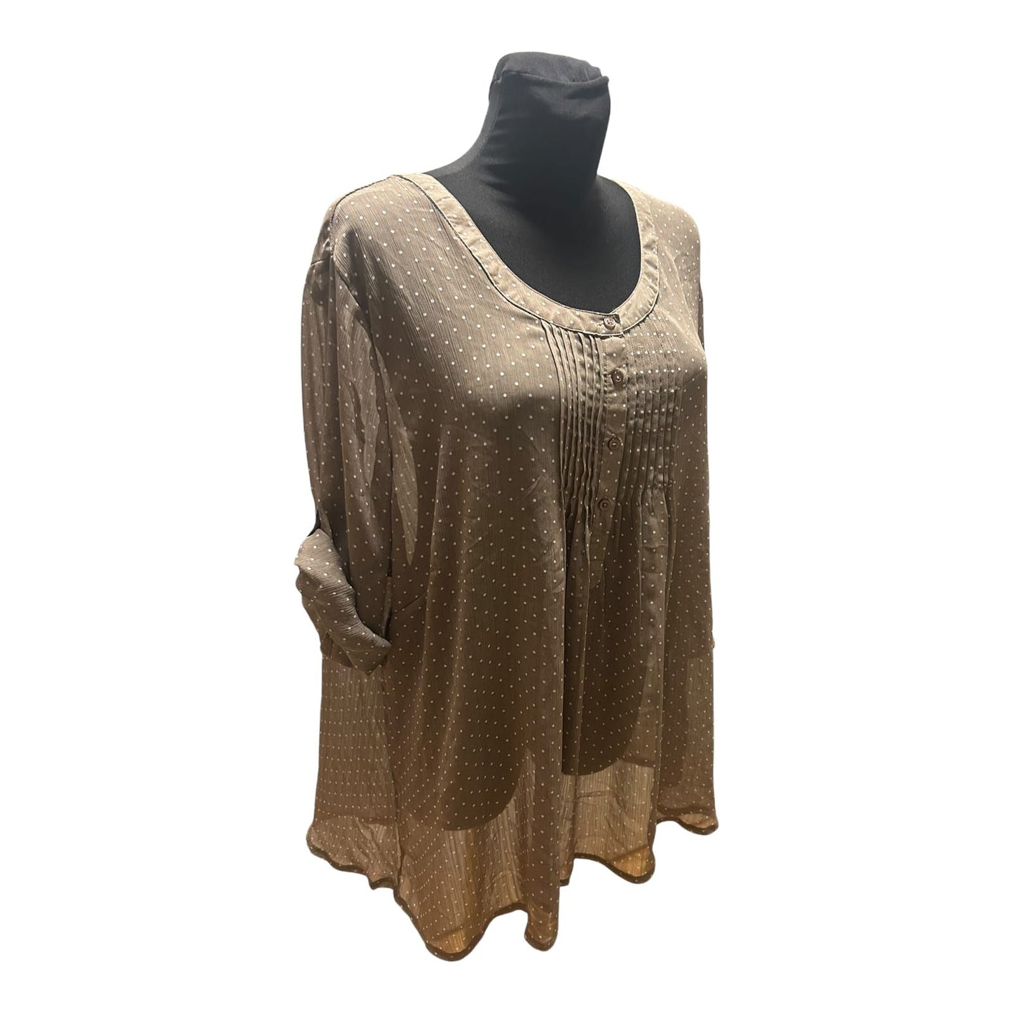 Bexleys Bluse Damen Gr 50 Taupe Punkte Transparent Dreiviertelarm Elegant