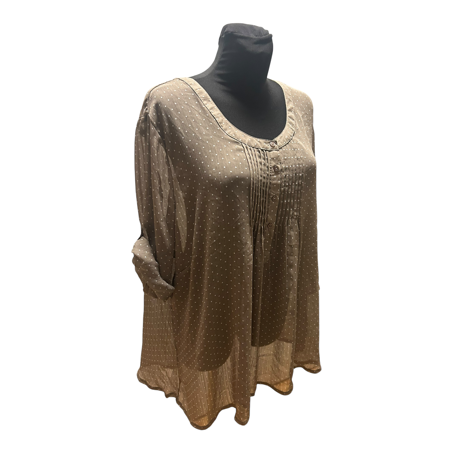 Bexleys Bluse Damen Gr 50 Taupe Punkte Transparent Dreiviertelarm Elegant