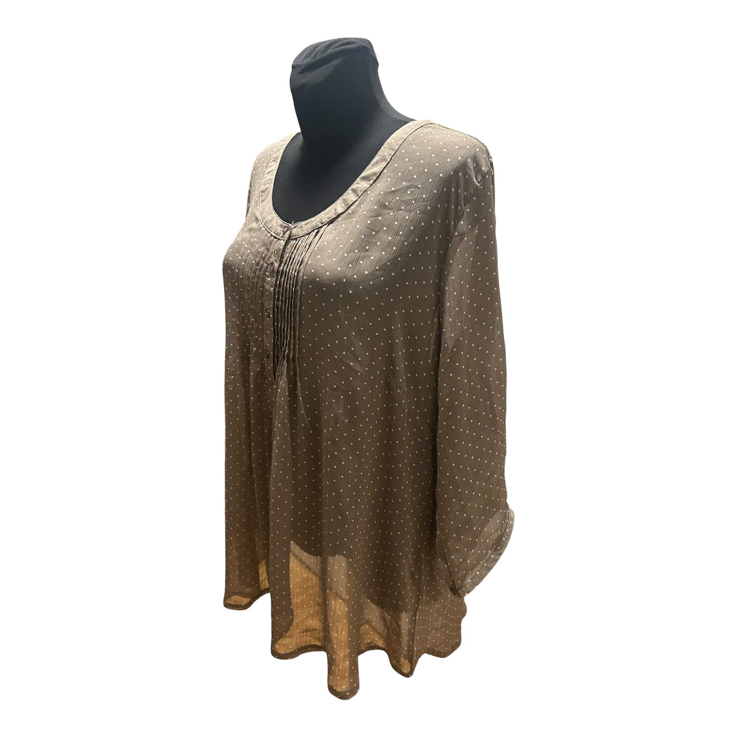 Bexleys Bluse Damen Gr 50 Taupe Punkte Transparent Dreiviertelarm Elegant