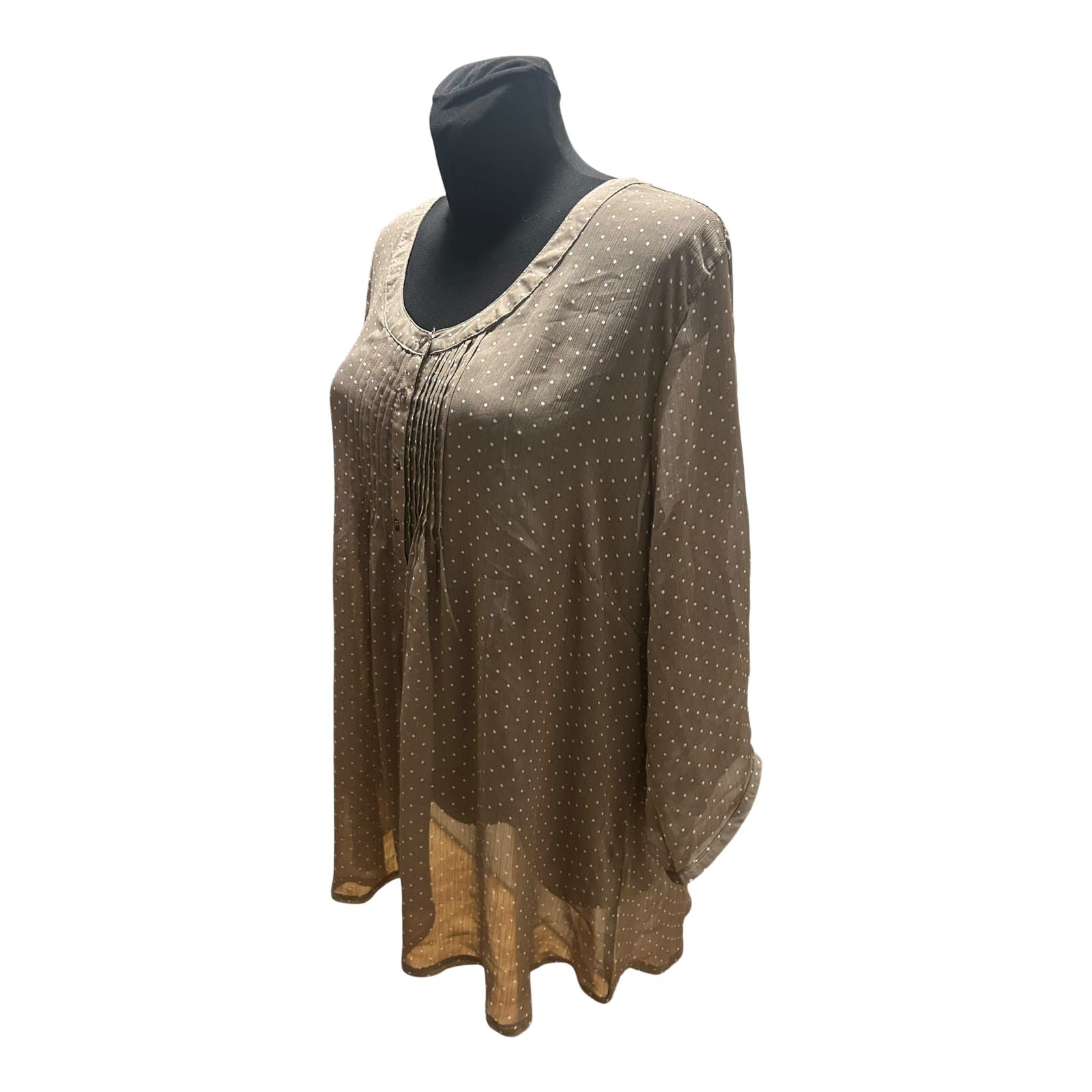 Bexleys Bluse Damen Gr 50 Taupe Punkte Transparent Dreiviertelarm Elegant