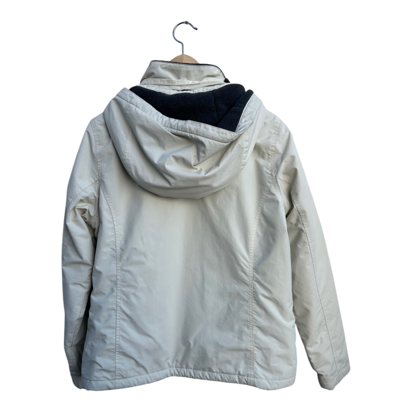 Lands End Jacke Damen Gr M Beige Abnehmbare Kapuze Warm Gefüttert Outdoor