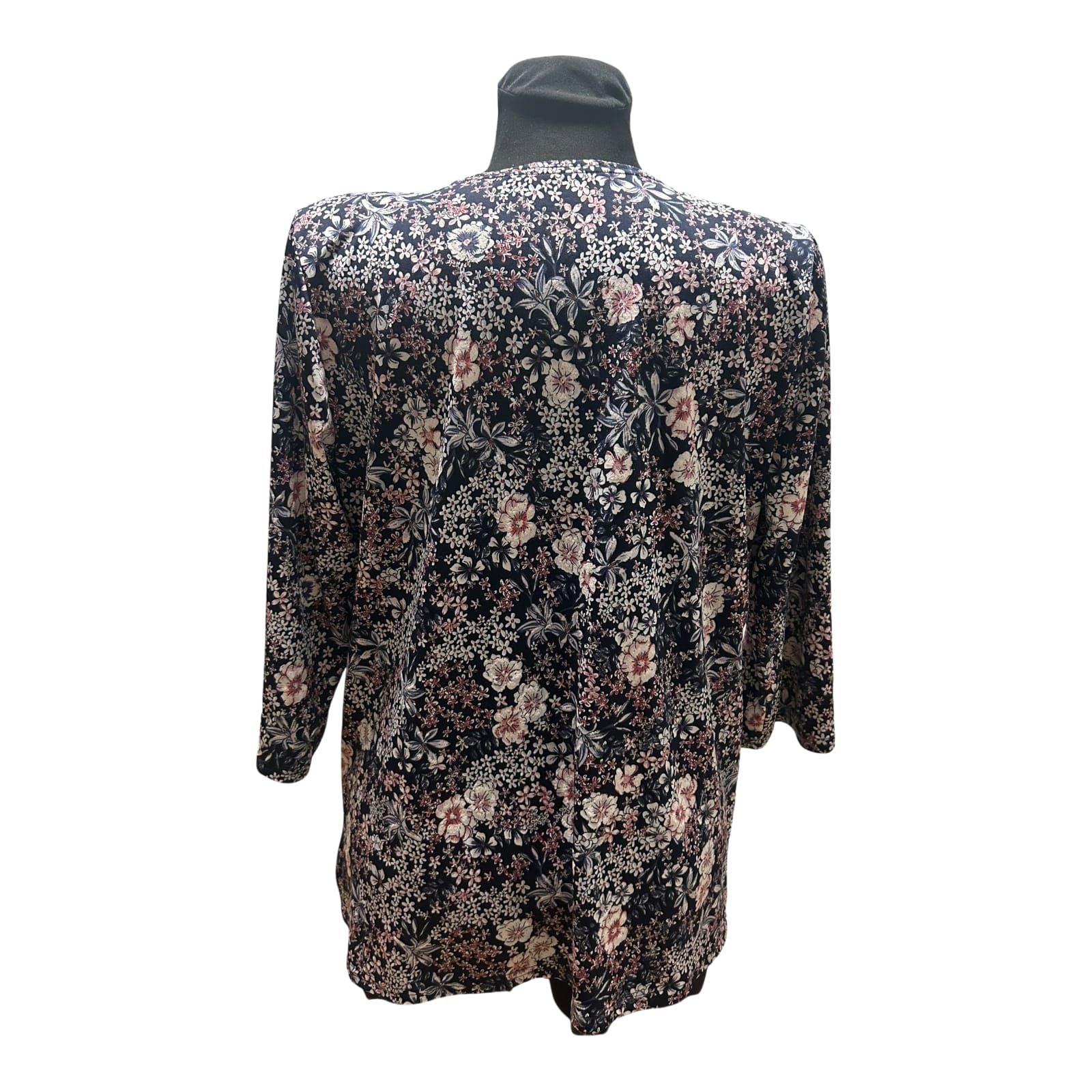 Terreti Bluse Damen Gr L Schwarz Blumen 3/4 Arm Strassbrosche Elegant