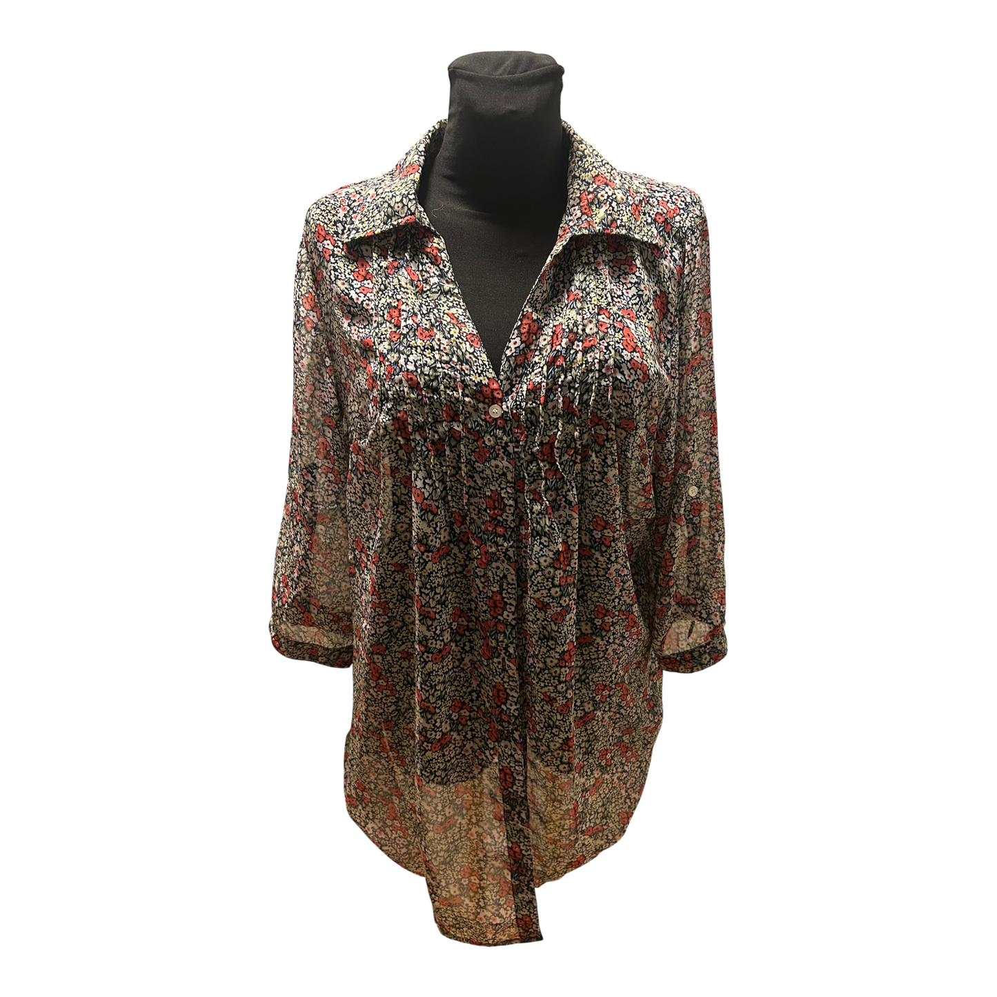 Gina Benotti Bluse Damen Gr L Beige Rot Blumenmuster Krempelarm Elegant