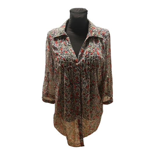 Gina Benotti Bluse Damen Gr L Beige Rot Blumenmuster Krempelarm Elegant