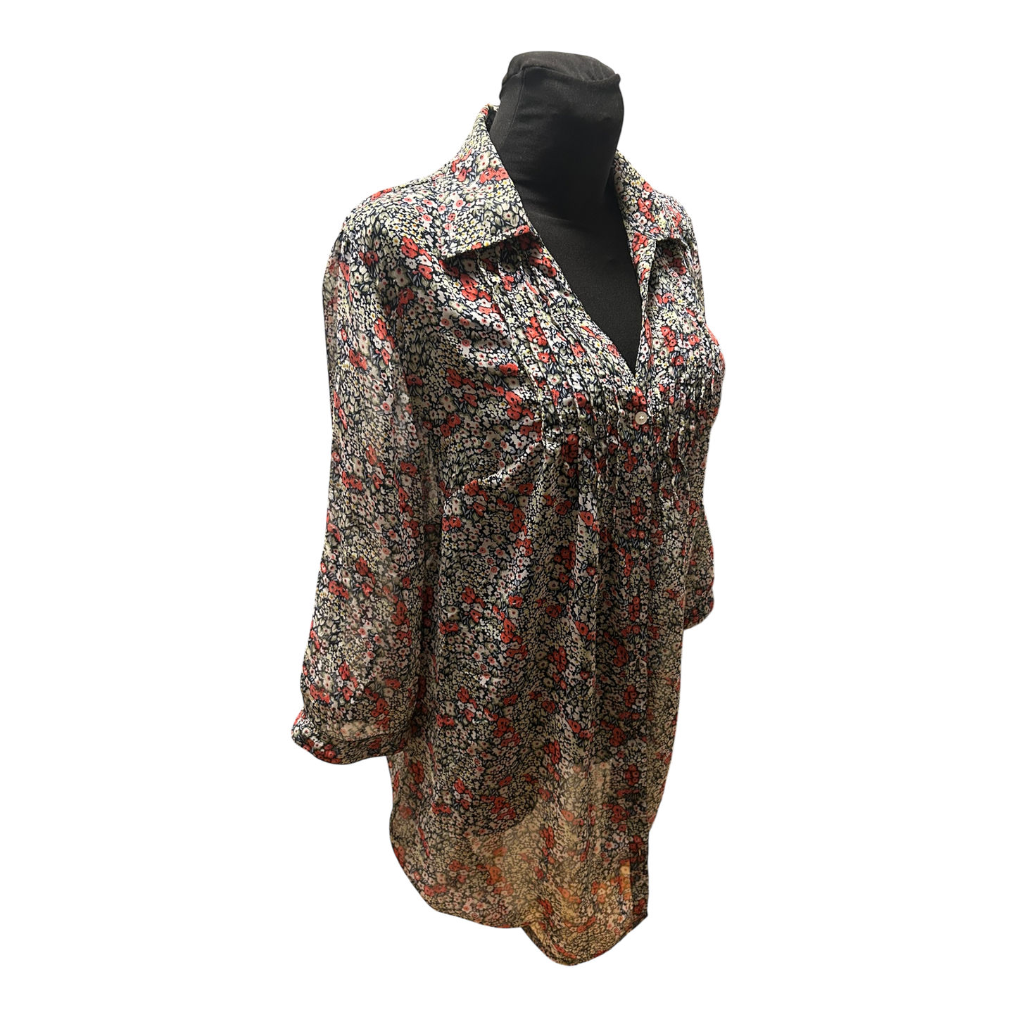 Gina Benotti Bluse Damen Gr L Beige Rot Blumenmuster Krempelarm Elegant