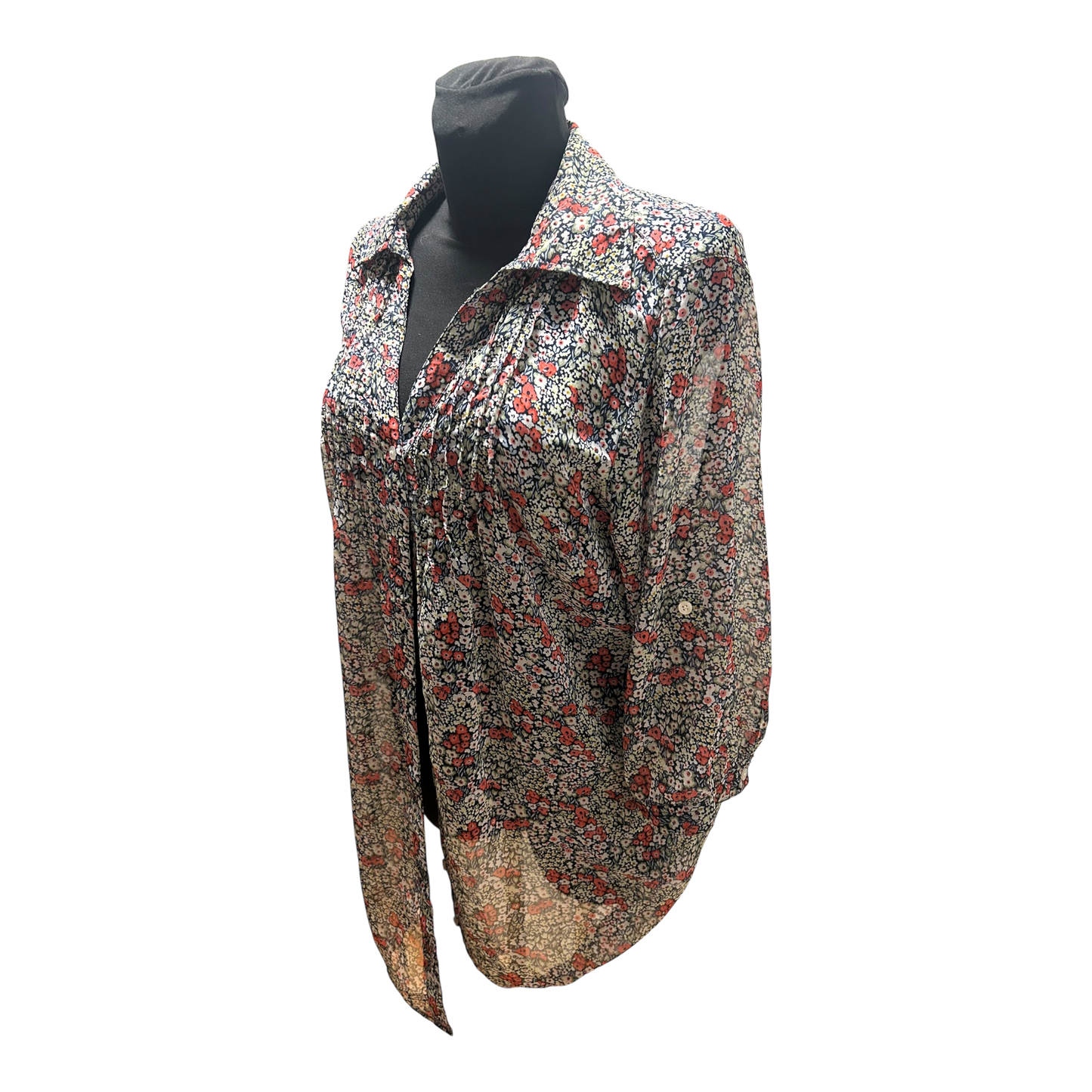 Gina Benotti Bluse Damen Gr L Beige Rot Blumenmuster Krempelarm Elegant