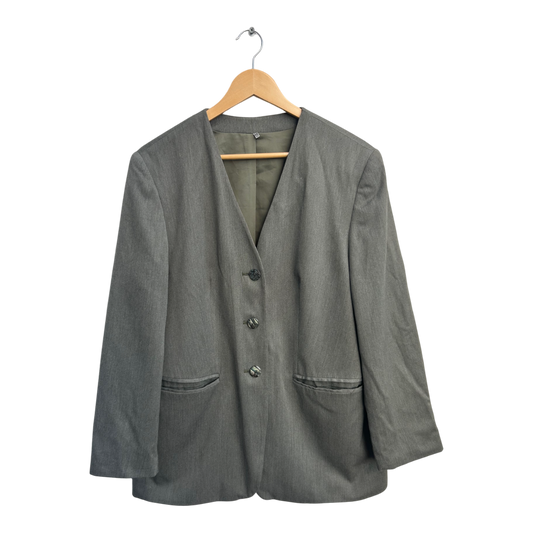 Vintage Blazer Damen Gr 44 Grün Grau Elegant Viskose Poly Perlmuttknöpfe