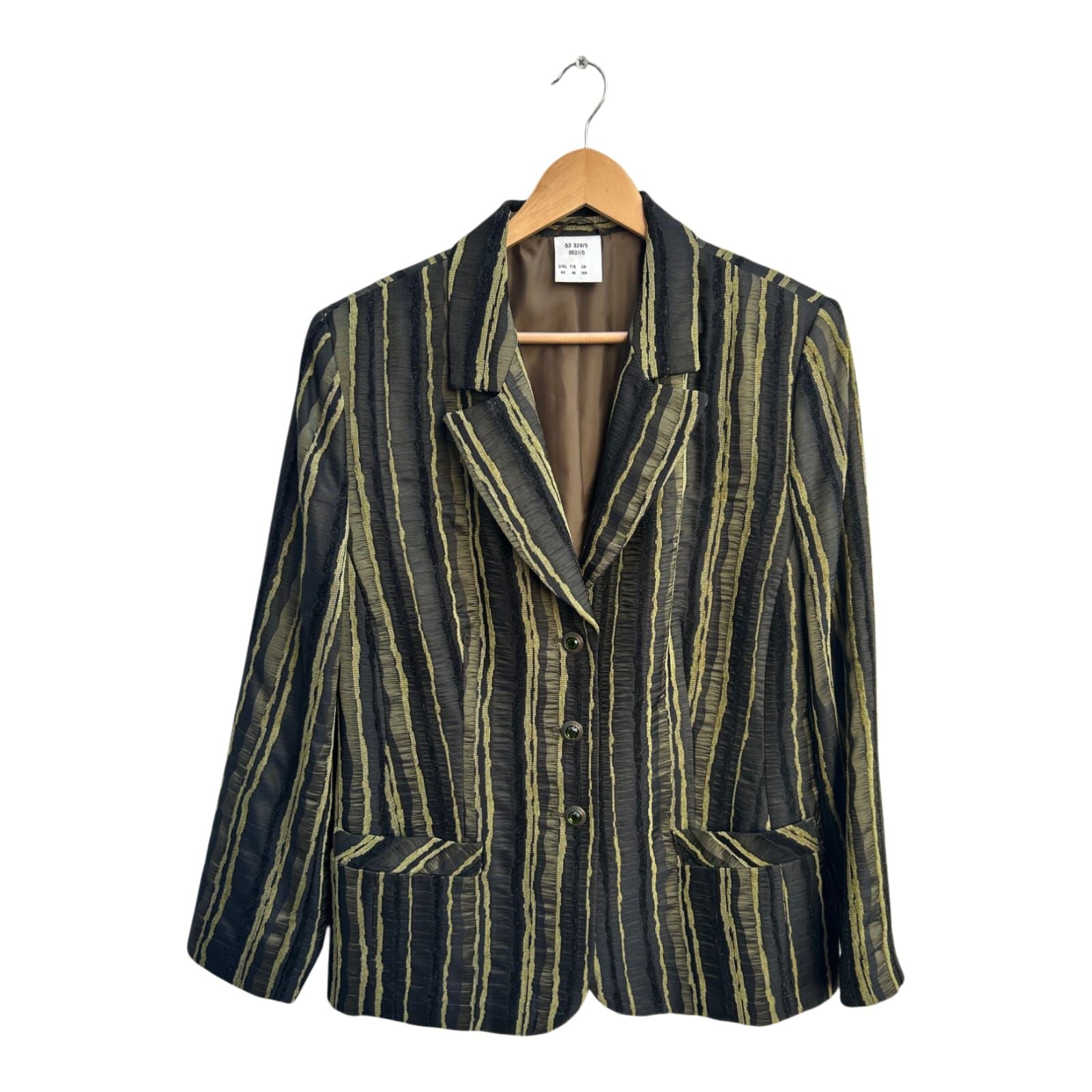 Blazer Damen Gr 44 Schwarz Grün Streifen Glitzer Leinen Viskose Elegant Business