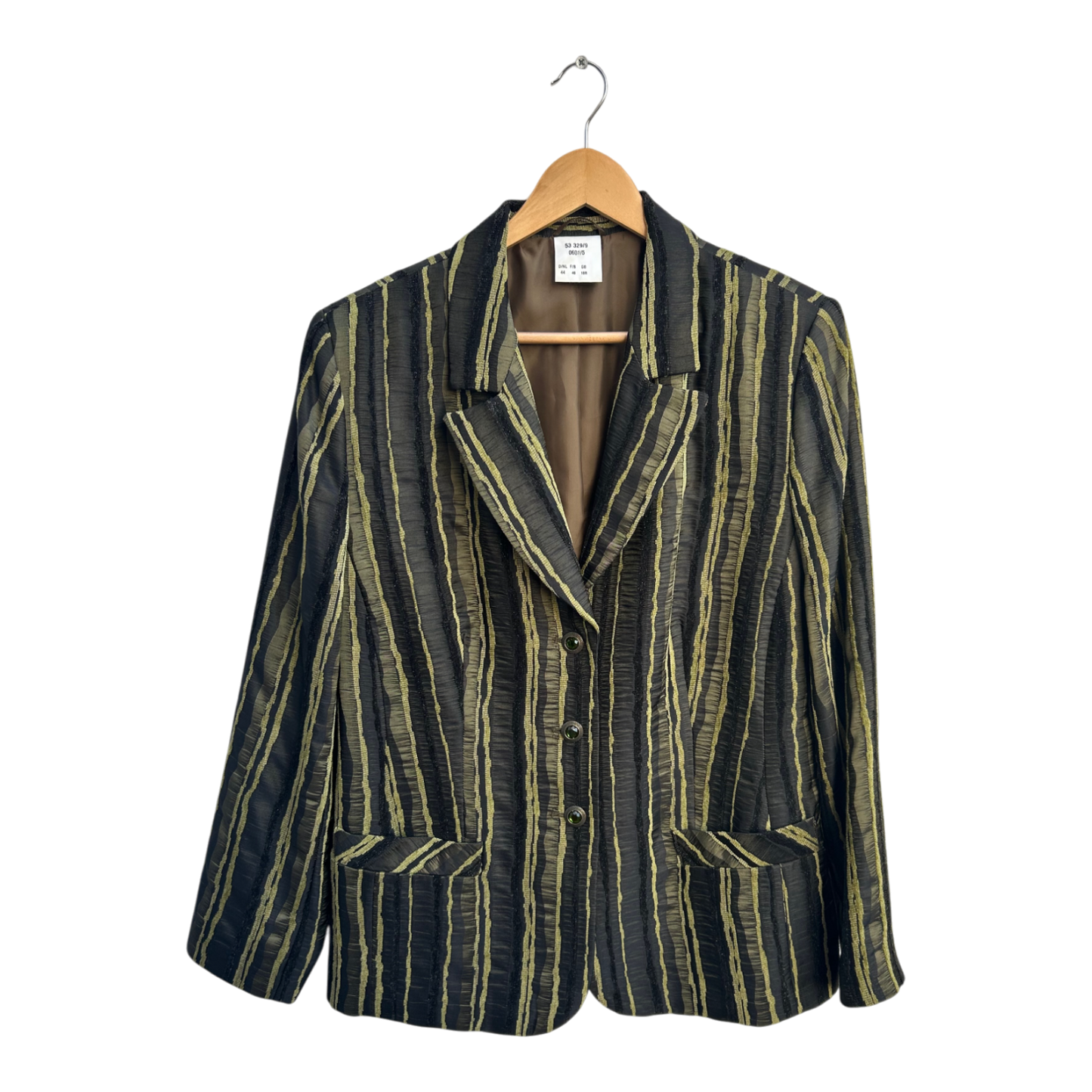 Blazer Damen Gr 44 Schwarz Grün Streifen Glitzer Leinen Viskose Elegant Business