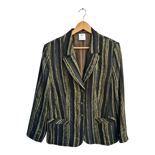 Blazer Damen Gr 44 Schwarz Grün Streifen Glitzer Leinen Viskose Elegant Business