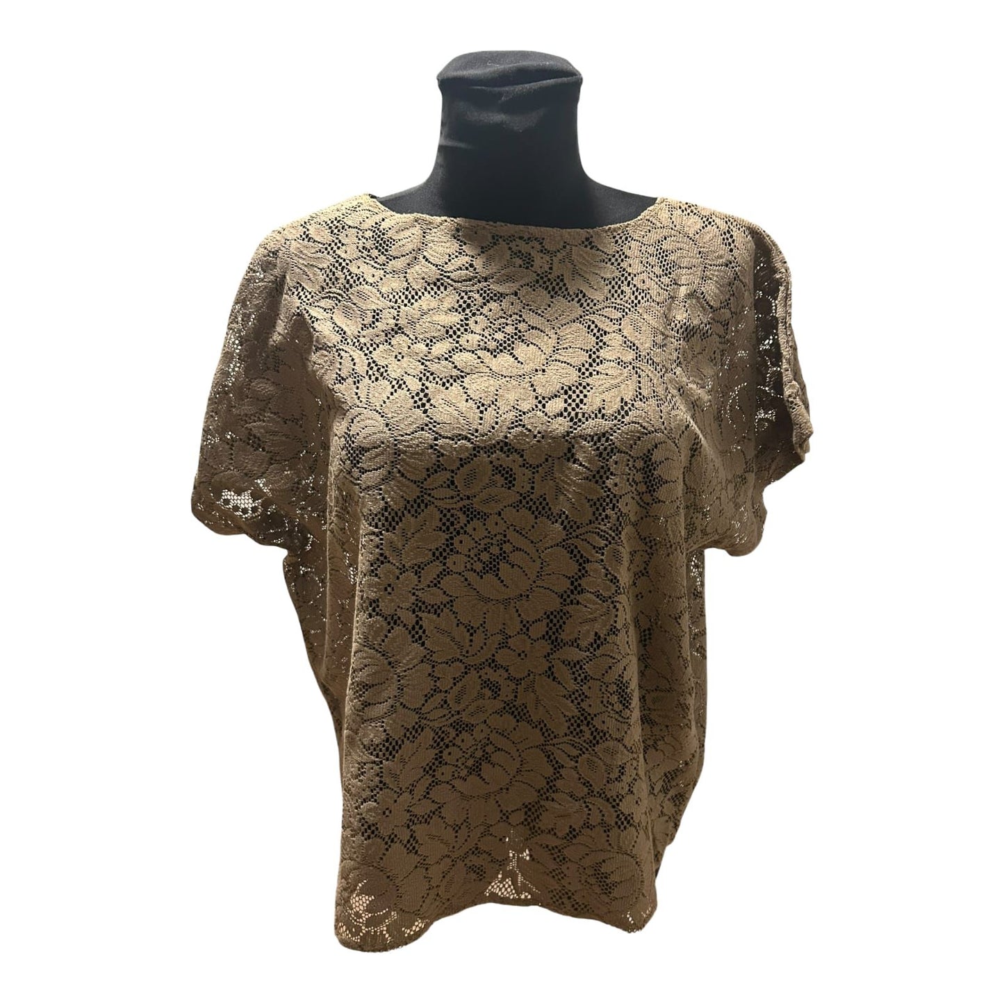 Spitzenbluse Damen Gr XXL Beige Blumenmuster Kurzarm Elegant Weit Sommer
