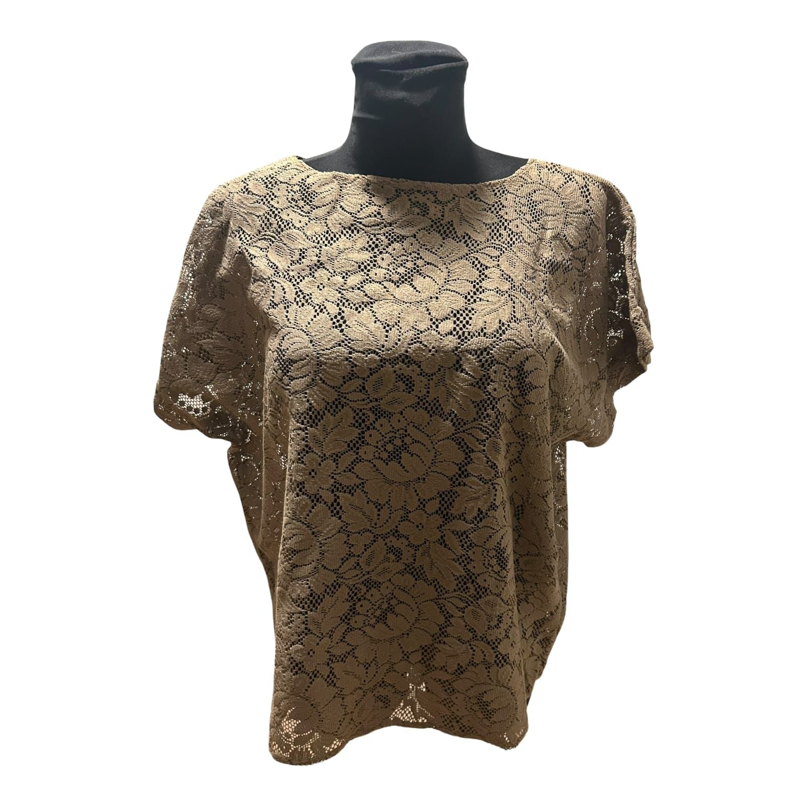 Spitzenbluse Damen Gr XXL Beige Blumenmuster Kurzarm Elegant Weit Sommer
