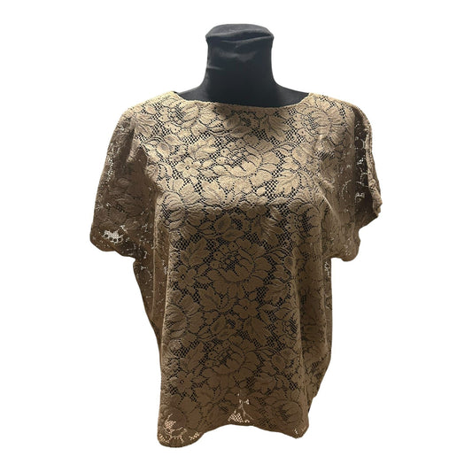 Spitzenbluse Damen Gr XXL Beige Blumenmuster Kurzarm Elegant Weit Sommer