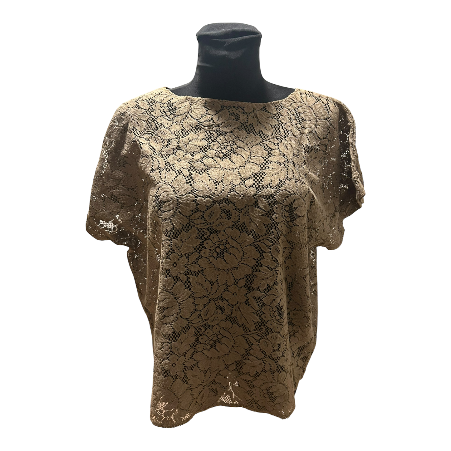 Spitzenbluse Damen Gr XXL Beige Blumenmuster Kurzarm Elegant Weit Sommer