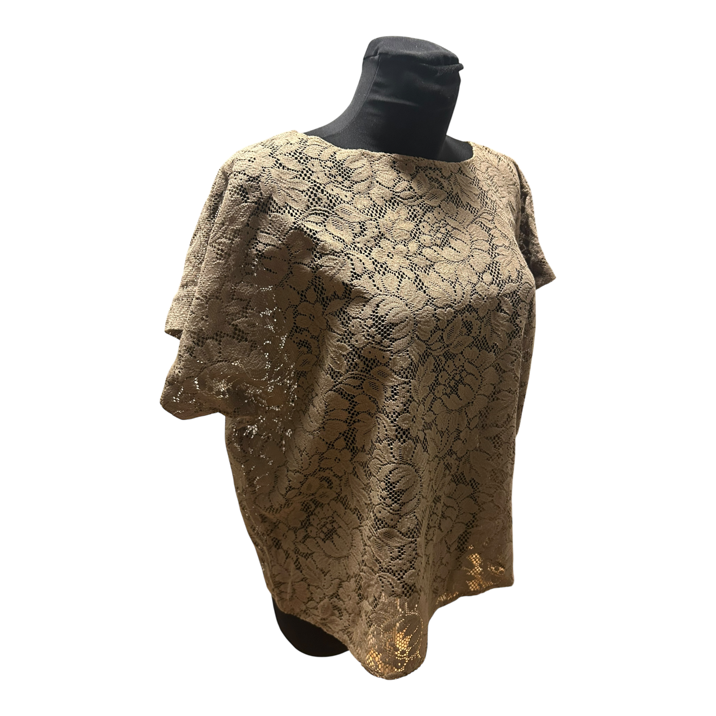 Spitzenbluse Damen Gr XXL Beige Blumenmuster Kurzarm Elegant Weit Sommer