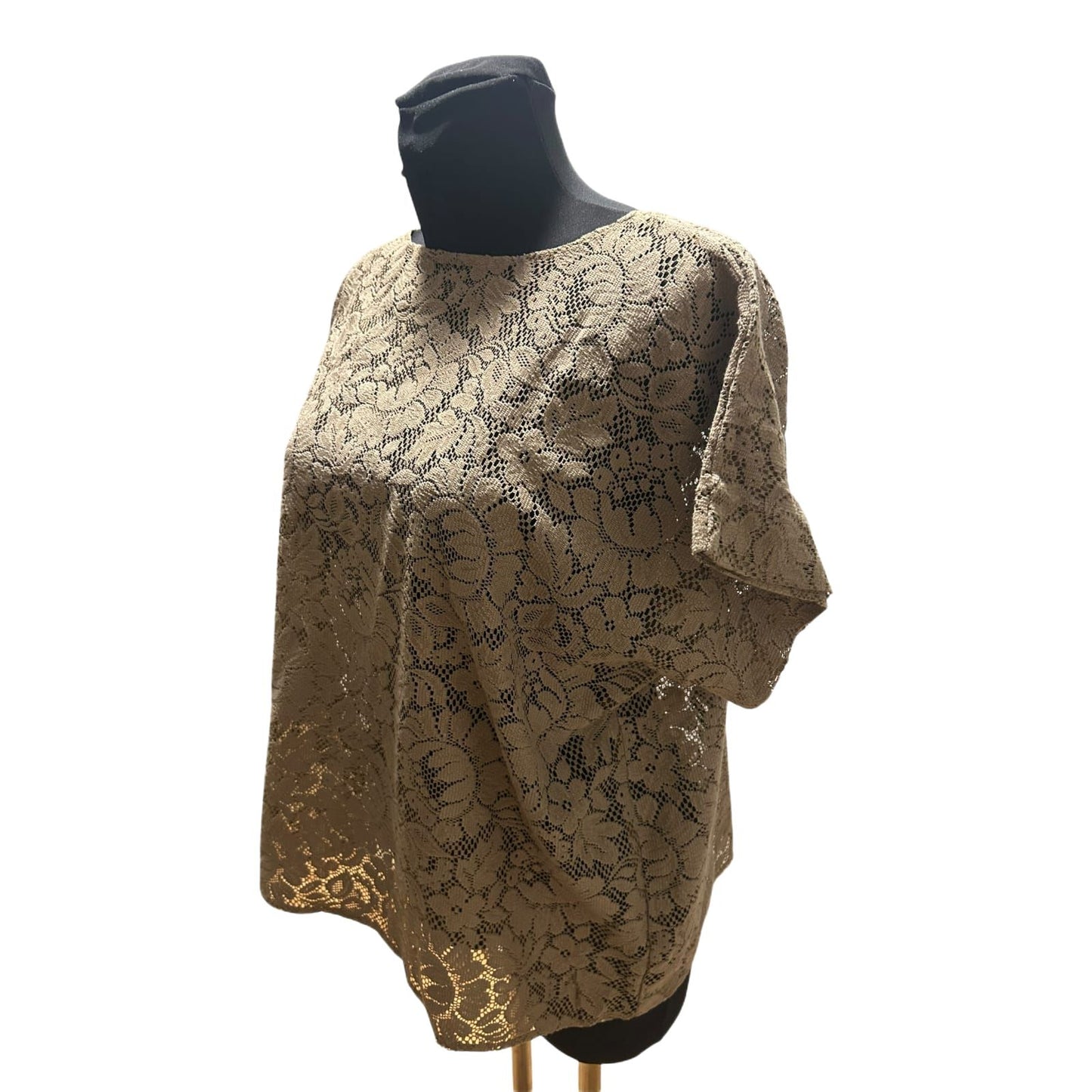 Spitzenbluse Damen Gr XXL Beige Blumenmuster Kurzarm Elegant Weit Sommer