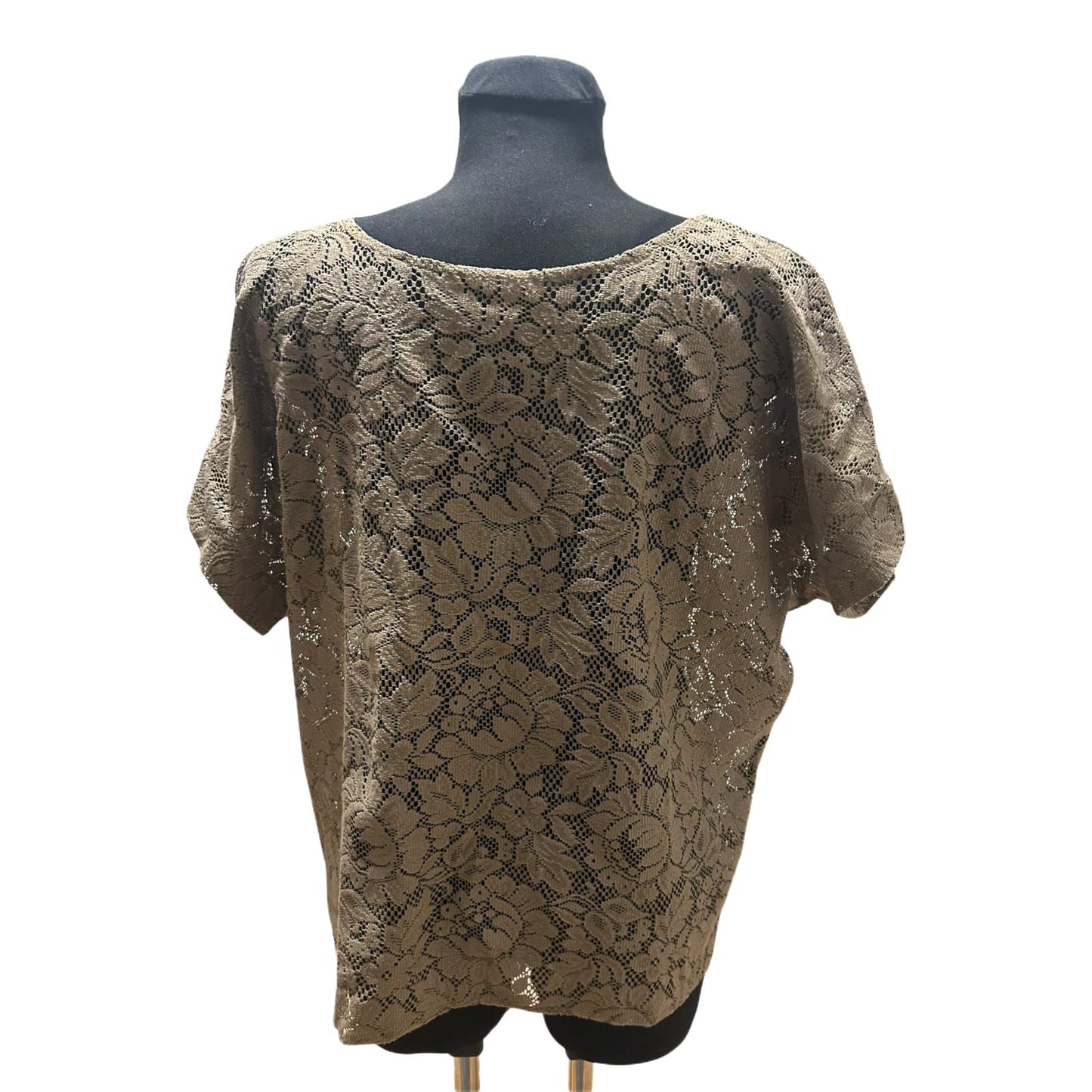 Spitzenbluse Damen Gr XXL Beige Blumenmuster Kurzarm Elegant Weit Sommer