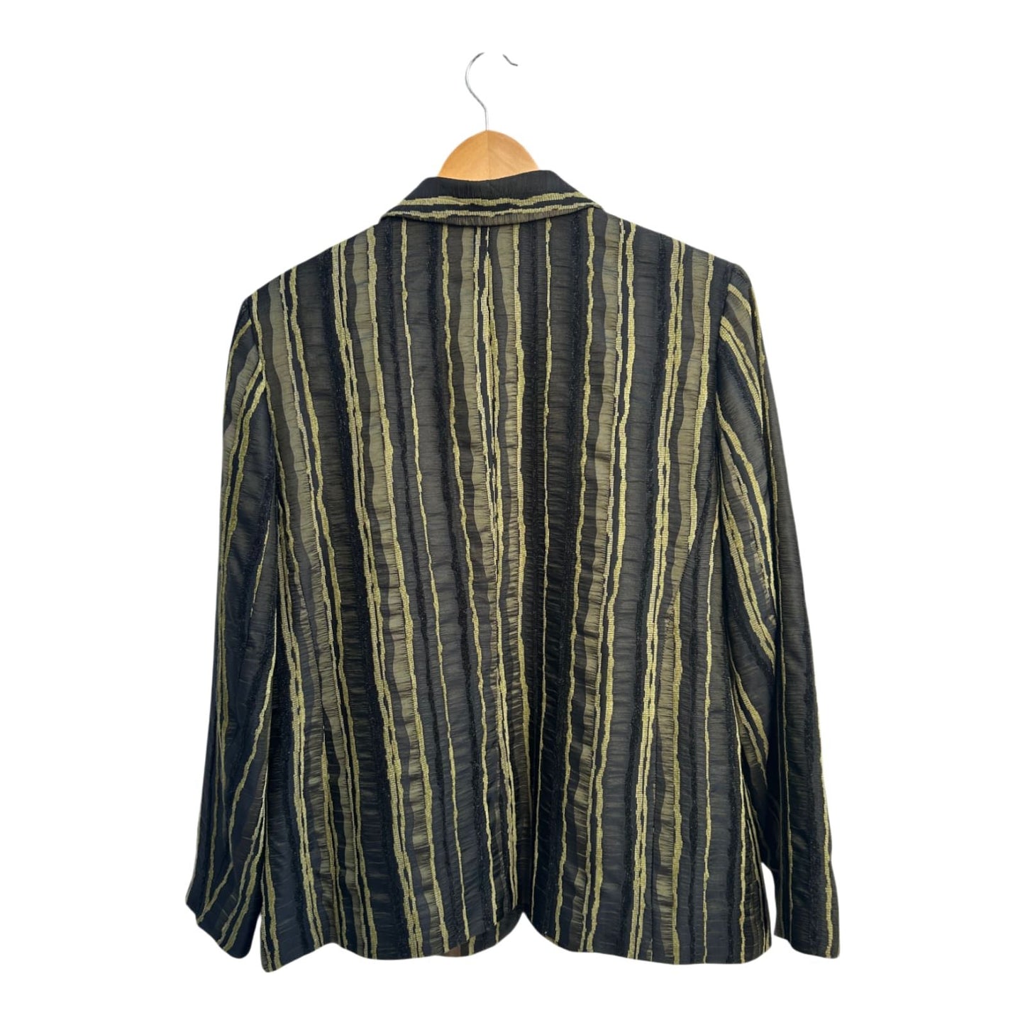 Blazer Damen Gr 44 Schwarz Grün Streifen Glitzer Leinen Viskose Elegant Business