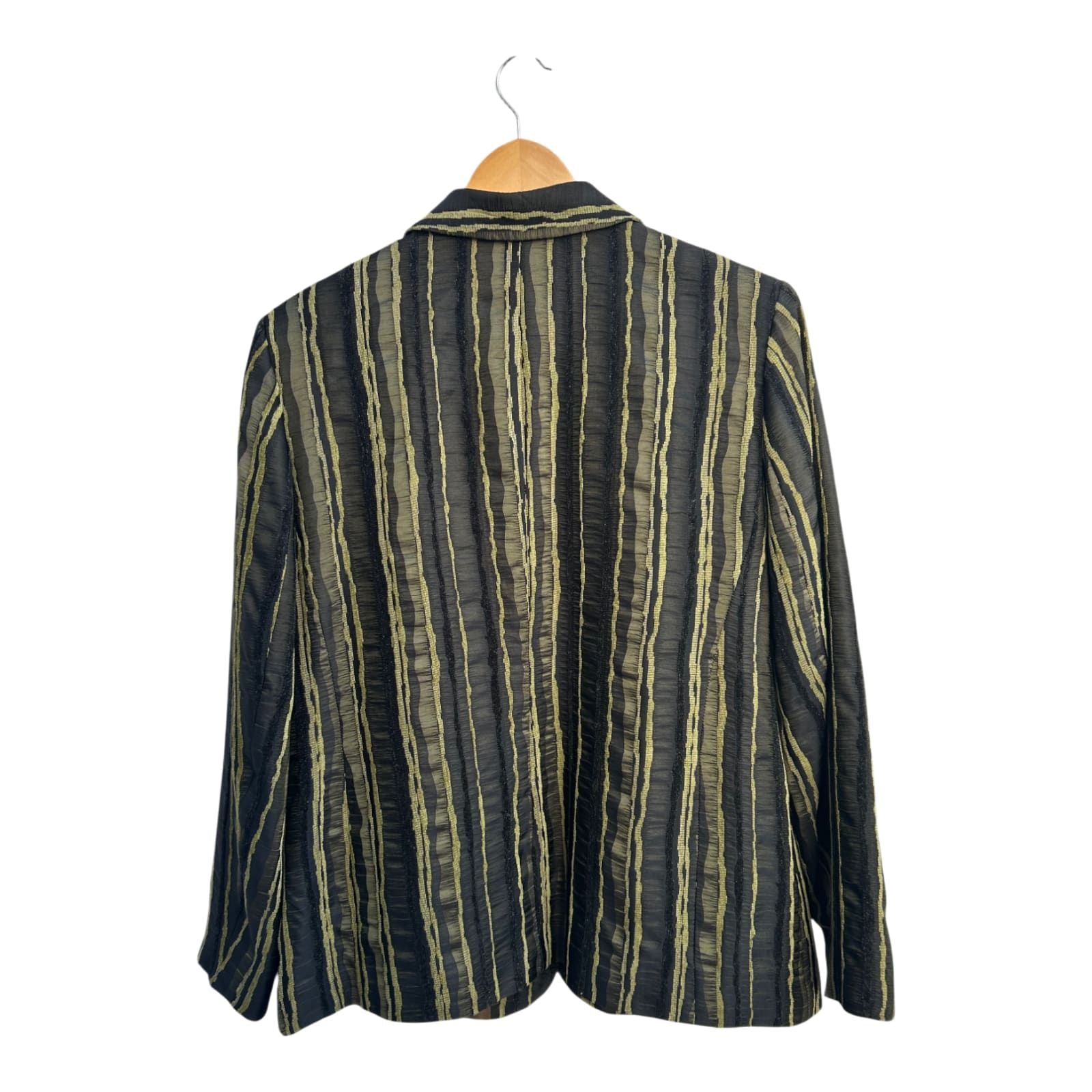Blazer Damen Gr 44 Schwarz Grün Streifen Glitzer Leinen Viskose Elegant Business