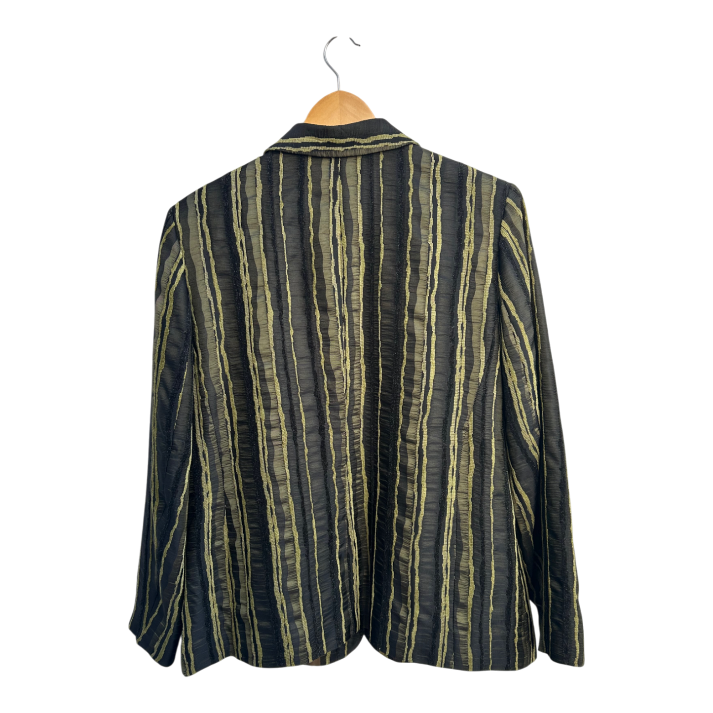 Blazer Damen Gr 44 Schwarz Grün Streifen Glitzer Leinen Viskose Elegant Business