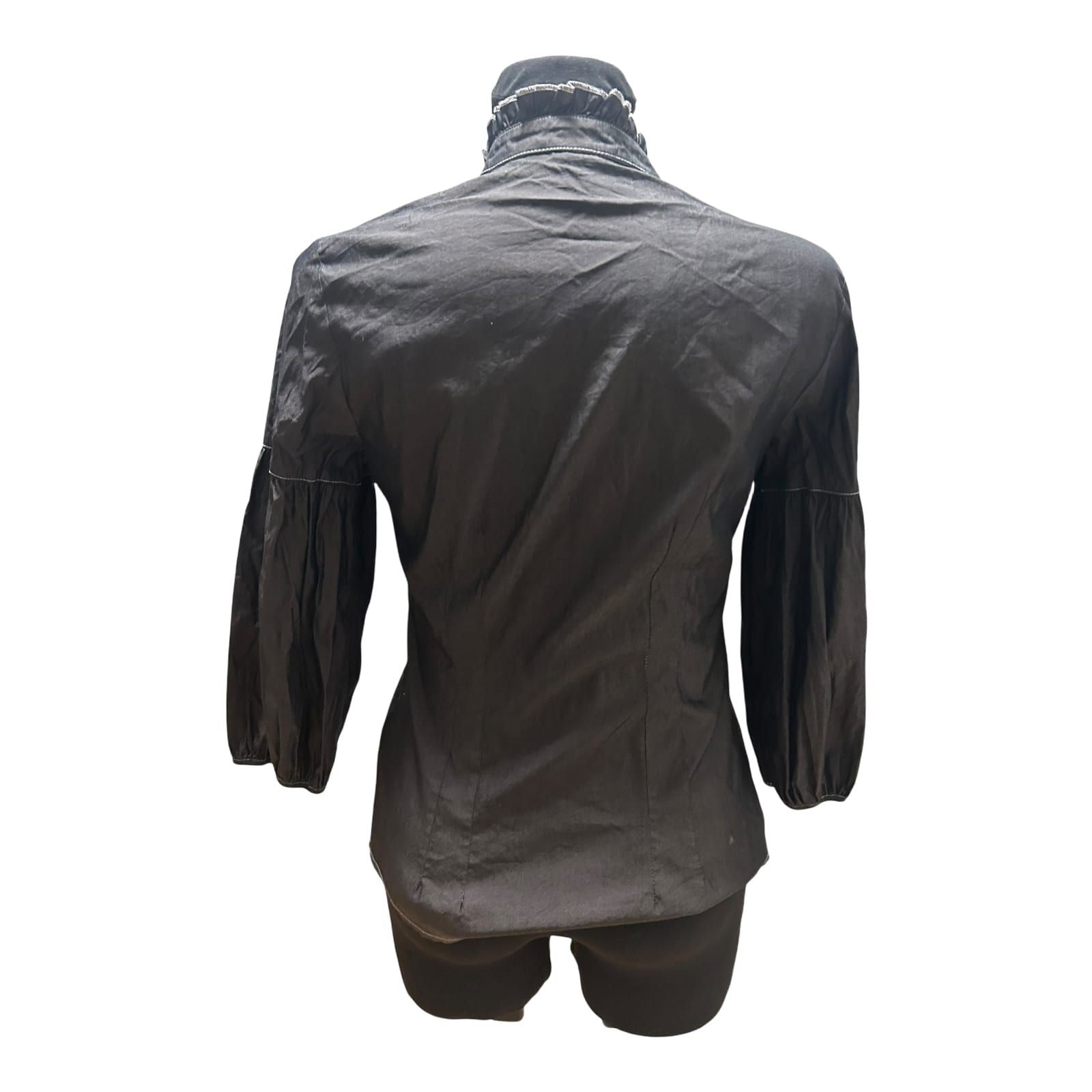 Bluse Damen Gr XS Braun Rüschen Dreiviertelarm Elegant Stretch Leicht
