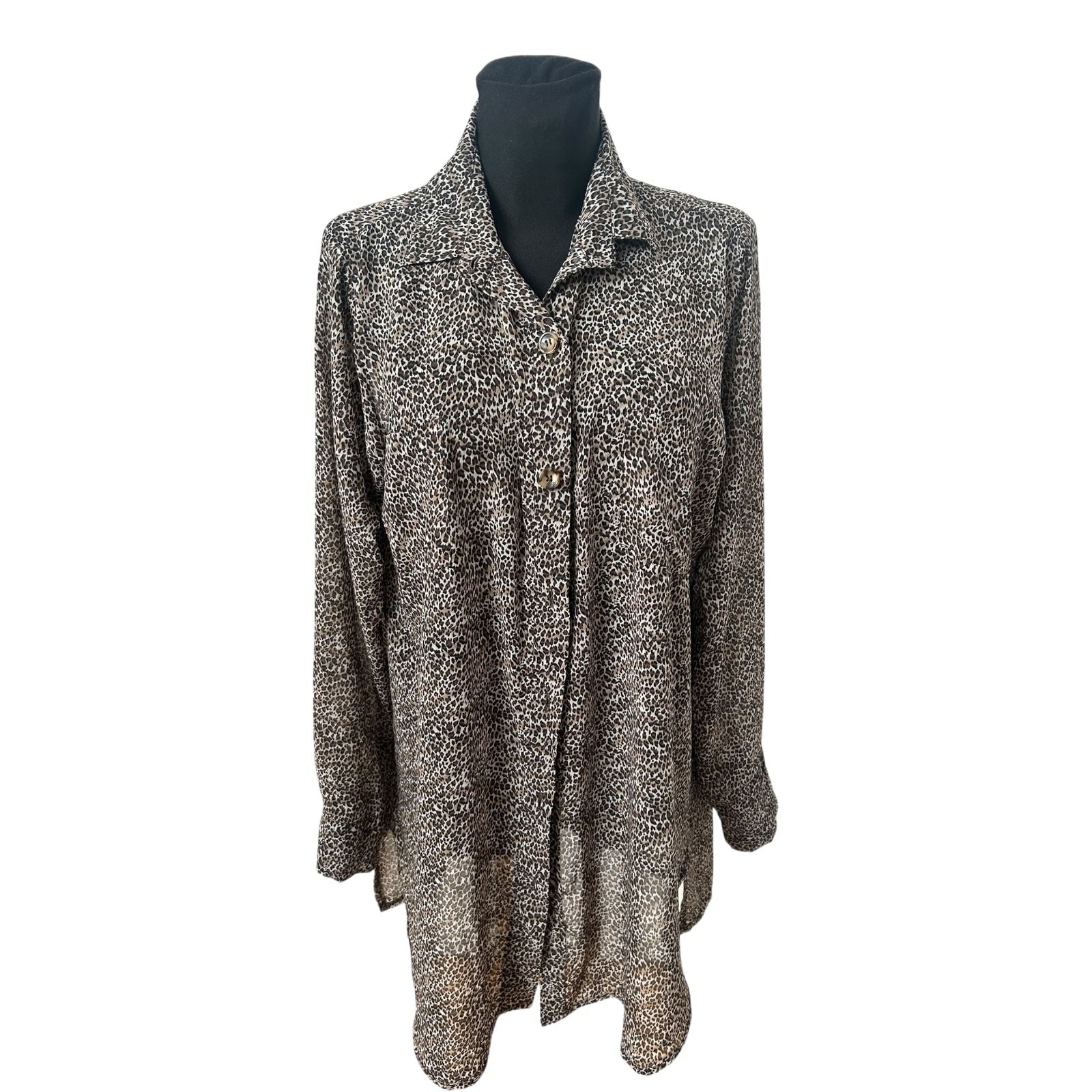 Cobra Bluse Damen Gr 48 Leo Muster Lang Viskose Made Germany Elegant