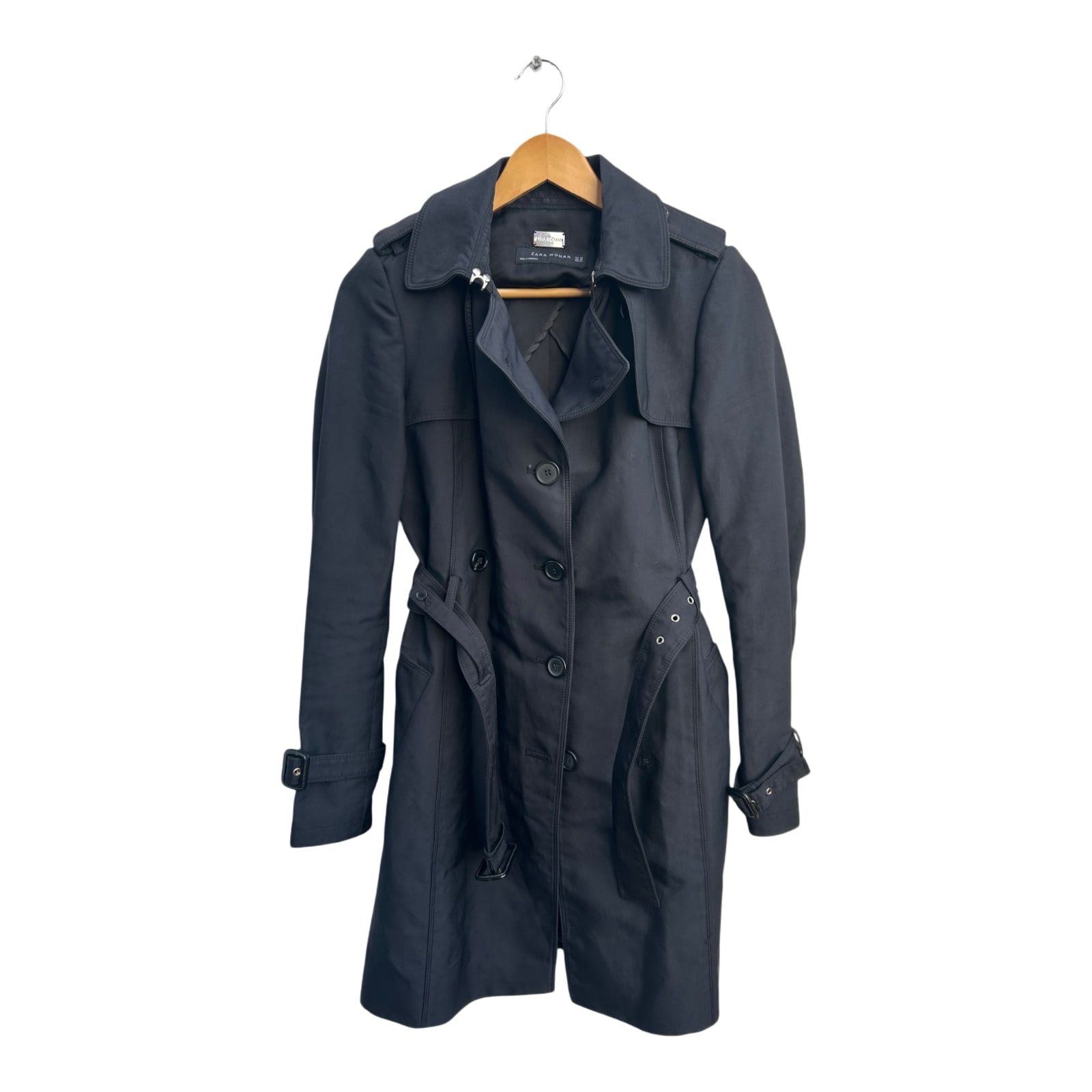 Zara Woman Trenchcoat Damen XS Schwarz Mantel Gürtel Knöpfe Klassisch Elegant