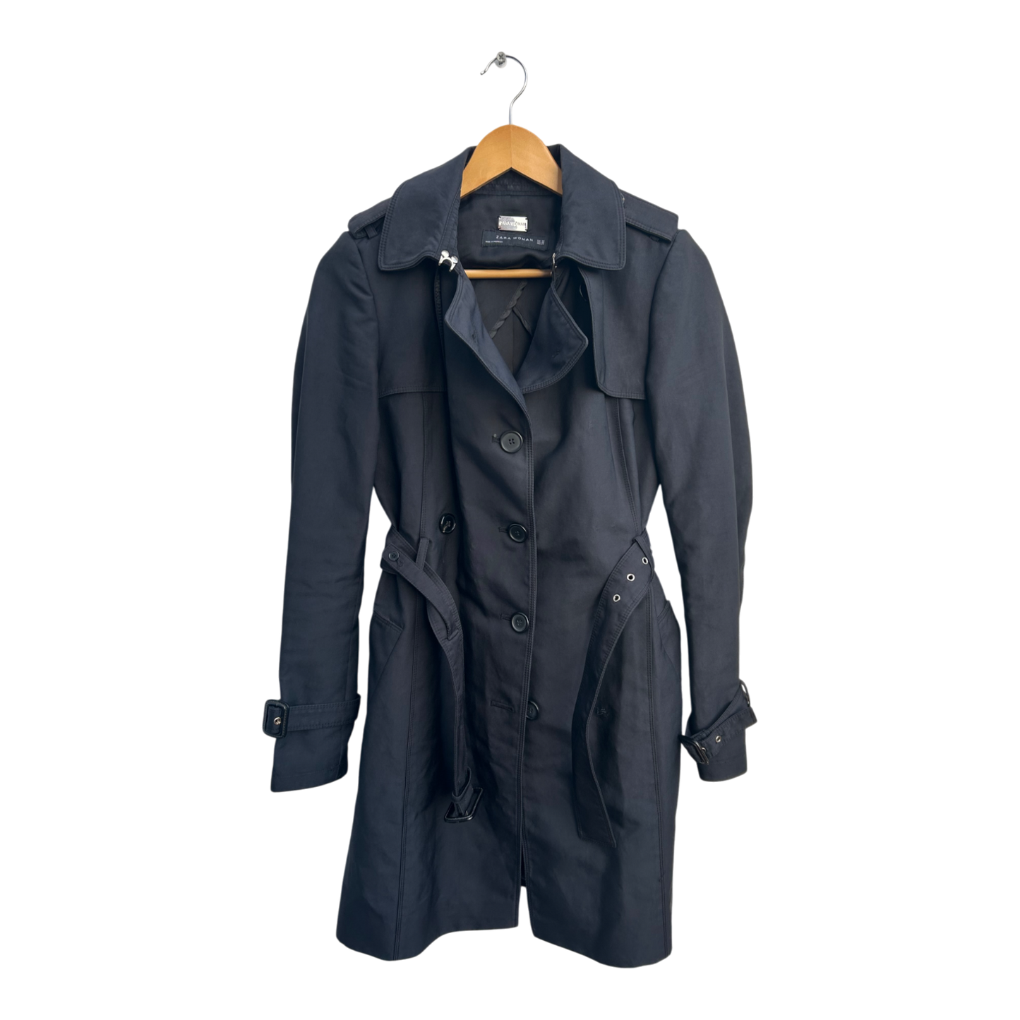 Zara Woman Trenchcoat Damen XS Schwarz Mantel Gürtel Knöpfe Klassisch Elegant