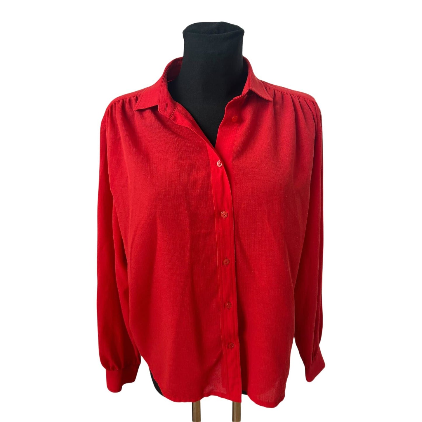 TRU Bluse Damen Gr 42 Rot Vintage Weit Puffärmel Leicht Transparent Elegant
